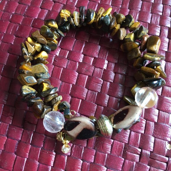 Tiger's Eye Chip Jewelry Set – Bracelet & Earrings – Natural Stone Beads - Picture 4 of 4